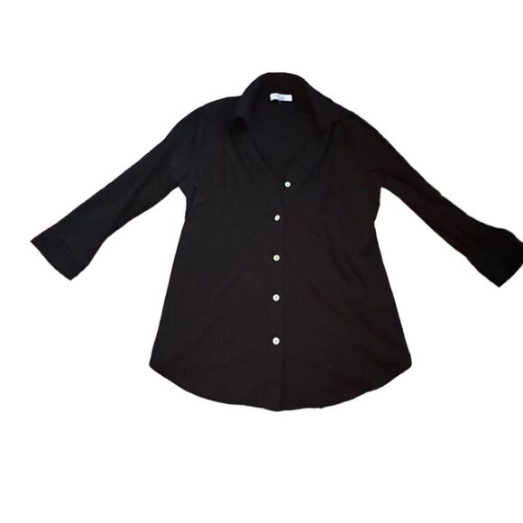 NWT Beacon Apparel Black Top with mother of pearl buttons Large - Picture 5 of 11